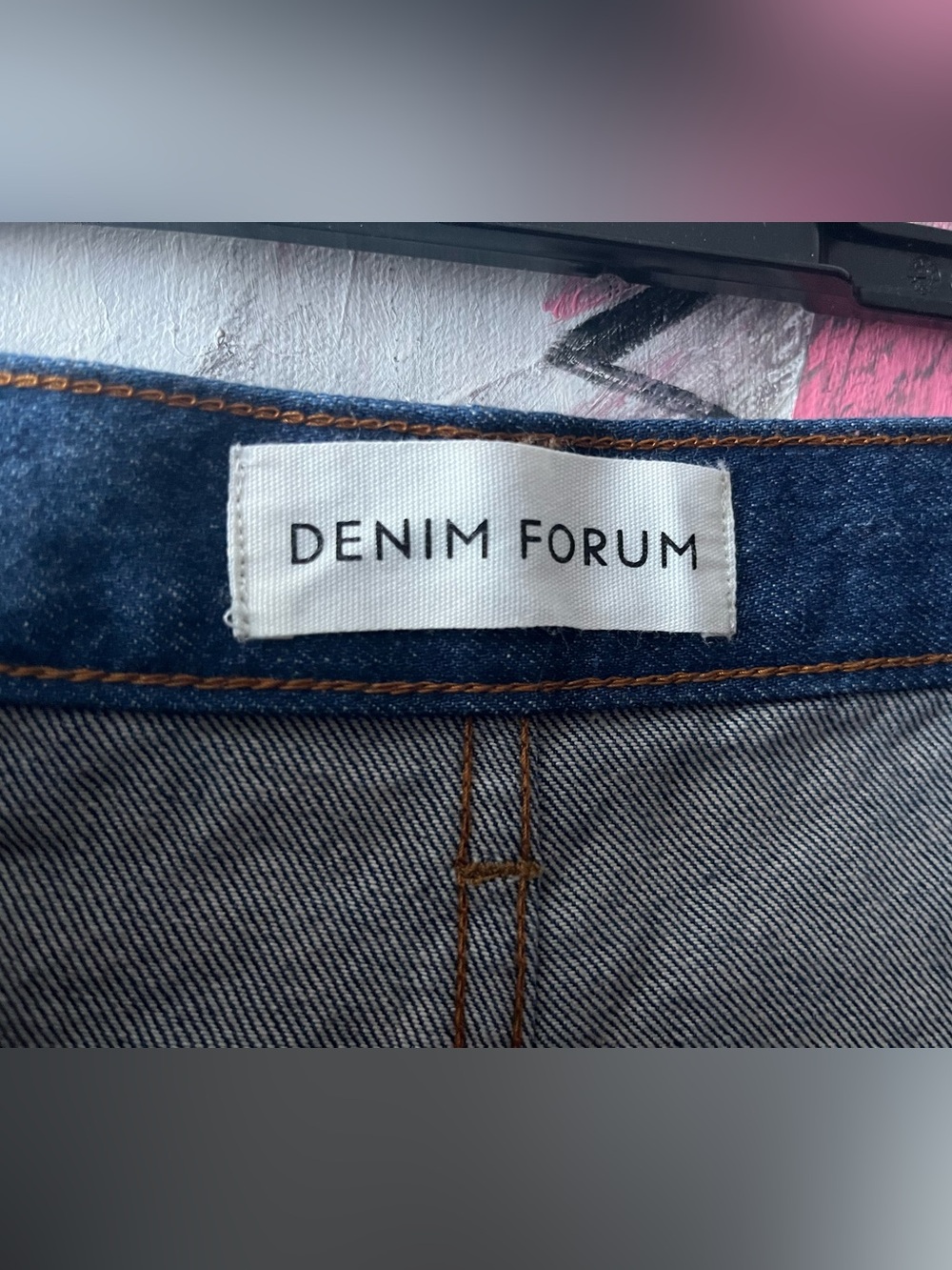 Denim Forum Women's Indigo Blue Jeans with Orange Stitching.